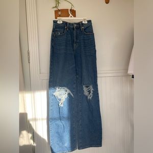 Wide leg jeans with rips, good condition, size 0